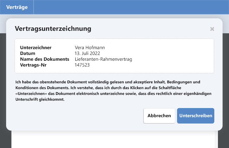 SY Business - Screenshot - Vertragsunterzeichnung