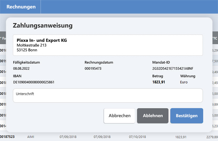 SY Business - Screenshot - Zahlungsanweisung